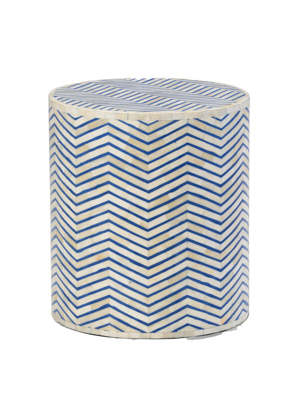 Chelsea House Lincoln Side Table With Hand-Placed Blue & White Herringbone Bone Inlay — Compact, Artisanal Accent 383017