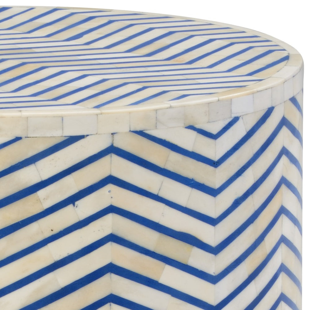 Chelsea House Lincoln Side Table With Hand-Placed Blue & White Herringbone Bone Inlay — Compact, Artisanal Accent 383017