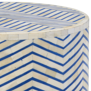 Chelsea House Lincoln Side Table With Hand-Placed Blue & White Herringbone Bone Inlay — Compact, Artisanal Accent 383017