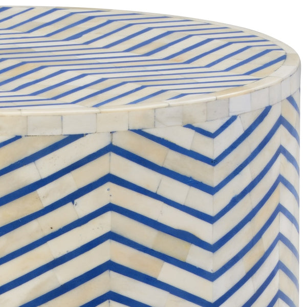 Chelsea House Lincoln Side Table With Hand-Placed Blue & White Herringbone Bone Inlay — Compact, Artisanal Accent 383017