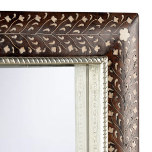 Chelsea House Henry Handcrafted Bone Inlay Mirror Natural Wood Frame Floral Vine Motif 52" H X 39" W Elegance 383020