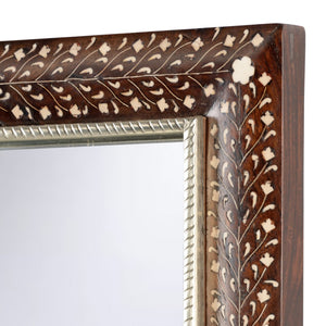 Chelsea House Henry Handcrafted Bone Inlay Mirror Natural Wood Frame Floral Vine Motif 52" H X 39" W Elegance 383020