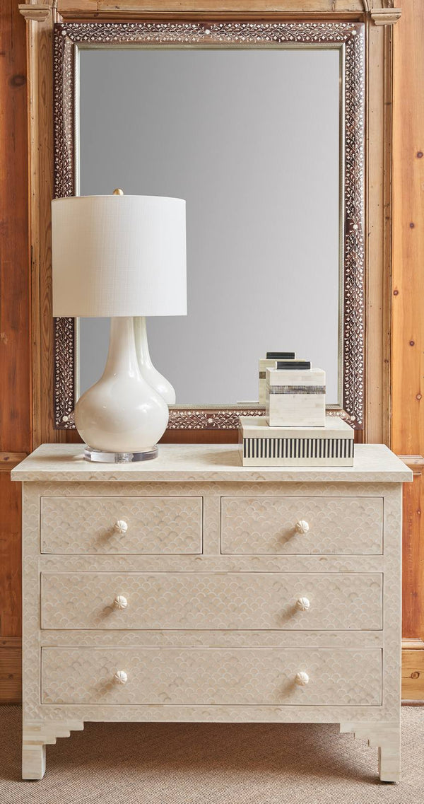 Chelsea House Henry Handcrafted Bone Inlay Mirror Natural Wood Frame Floral Vine Motif 52" H X 39" W Elegance 383020