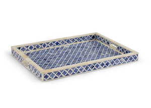 Chelsea House Newton Tray Handcrafted Blue & White Bone Inlay Quatrefoil Serving Tray — 24"X18" Stylish Organizer 383021