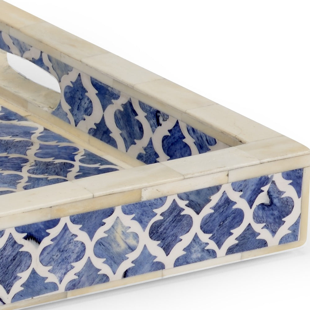 Chelsea House Newton Tray Handcrafted Blue & White Bone Inlay Quatrefoil Serving Tray — 24"X18" Stylish Organizer 383021