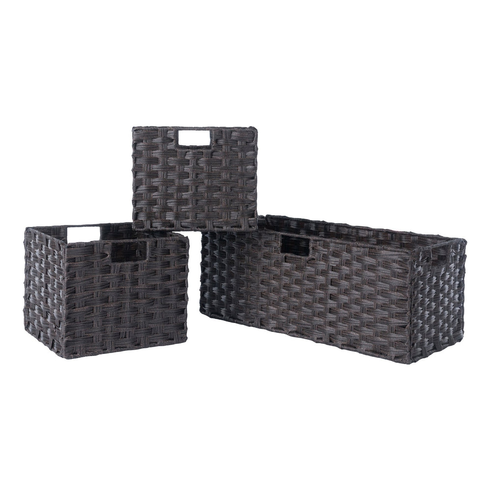 Winsome Wood Melanie 3-piece Foldable Woven Fiber Basket Set In Chocolate - Stylish Storage For Home Organization Chocolate Polypropylene 38303-winsome-wood