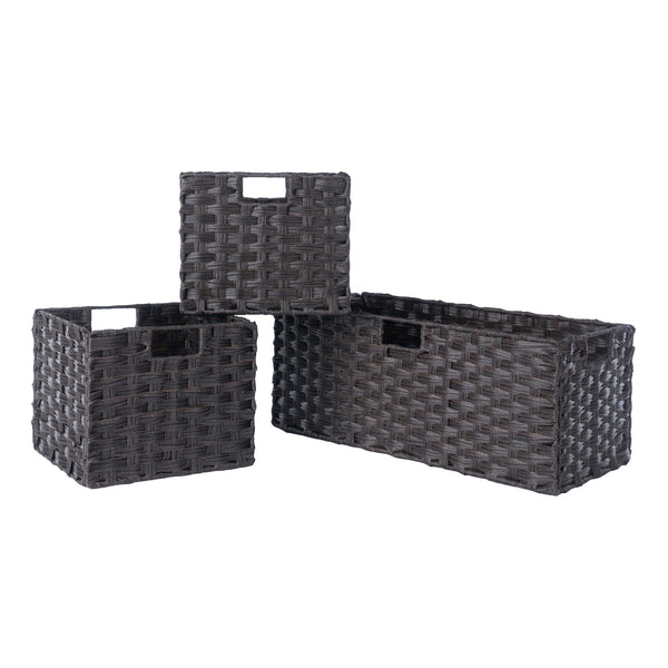 Winsome Wood Melanie 3-piece Foldable Woven Fiber Basket Set In Chocolate - Stylish Storage For Home Organization Chocolate Polypropylene 38303-winsome-wood
