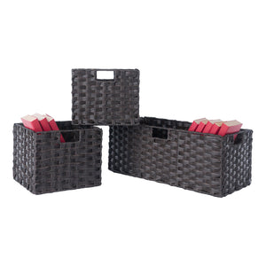 Winsome Wood Melanie 3-piece Foldable Woven Fiber Basket Set In Chocolate - Stylish Storage For Home Organization Chocolate Polypropylene 38303-winsome-wood
