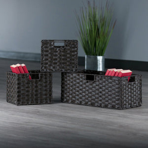 Winsome Wood Melanie 3-piece Foldable Woven Fiber Basket Set In Chocolate - Stylish Storage For Home Organization Chocolate Polypropylene 38303-winsome-wood