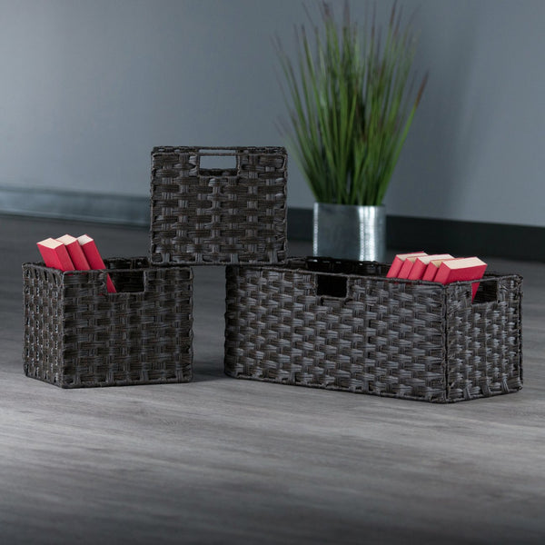 Winsome Wood Melanie 3-piece Foldable Woven Fiber Basket Set In Chocolate - Stylish Storage For Home Organization Chocolate Polypropylene 38303-winsome-wood