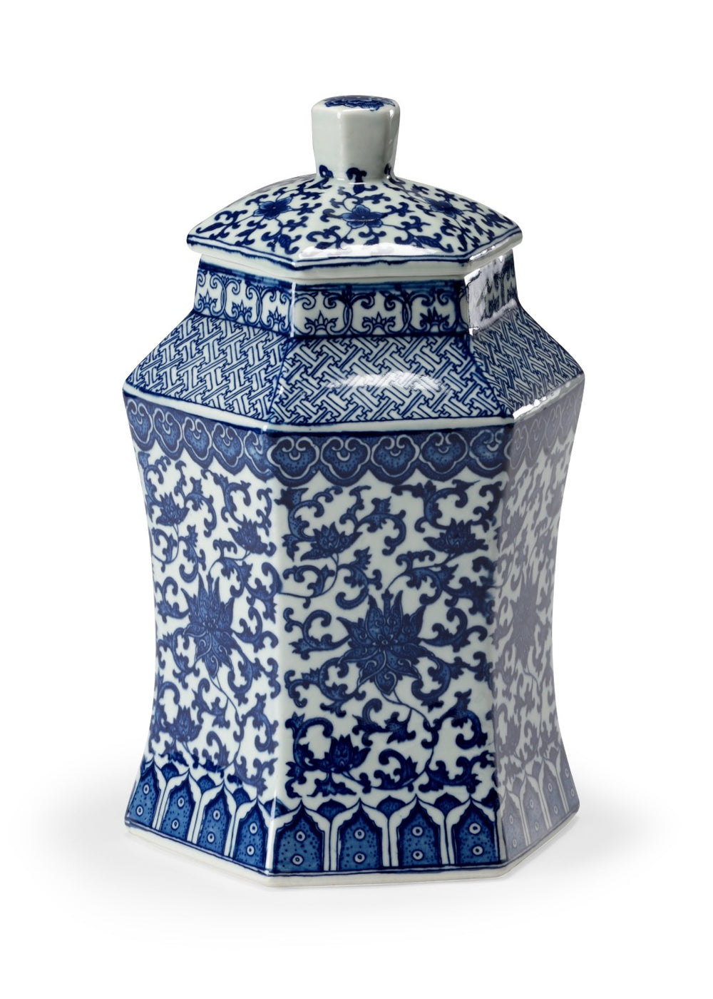 Chelsea House Tower Hexagonal Porcelain Vase — 13" Blue-And-White Hand-Painted Chinese Floral Accent For Mantel, Tabletop Decor 383049