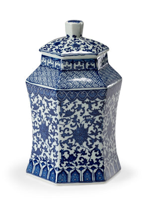 Chelsea House Tower Hexagonal Porcelain Vase — 13" Blue-And-White Hand-Painted Chinese Floral Accent For Mantel, Tabletop Decor 383049