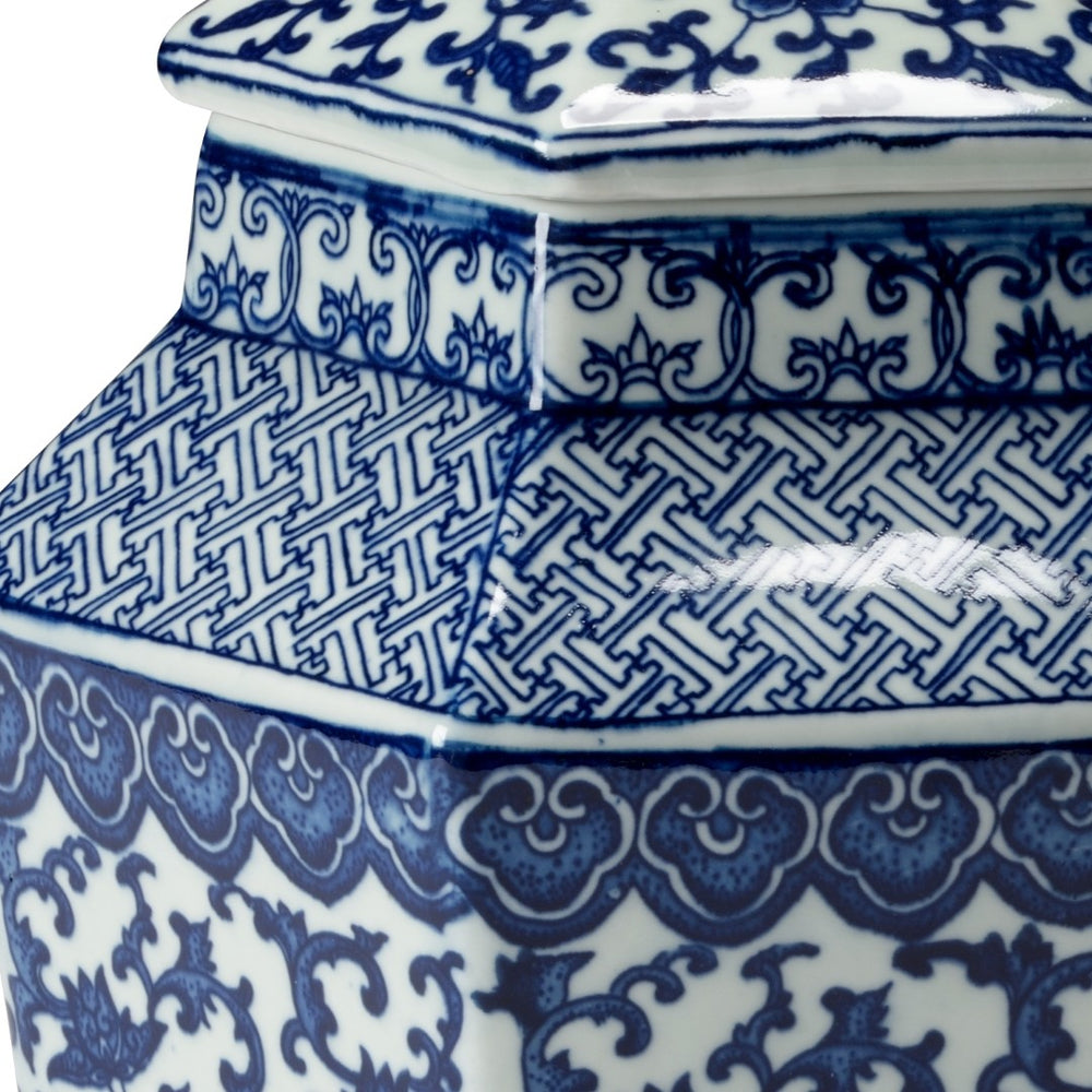 Chelsea House Tower Hexagonal Porcelain Vase — 13" Blue-And-White Hand-Painted Chinese Floral Accent For Mantel, Tabletop Decor 383049