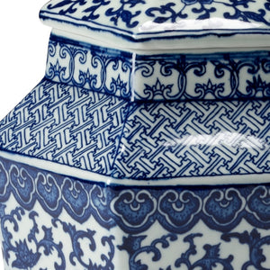 Chelsea House Tower Hexagonal Porcelain Vase — 13" Blue-And-White Hand-Painted Chinese Floral Accent For Mantel, Tabletop Decor 383049