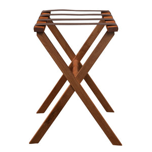 Homeroots Hotel Light Walnut Folding Luggage Rack With 4 Straps   383074