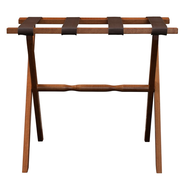 Homeroots Hotel Light Walnut Folding Luggage Rack With 4 Straps   383074