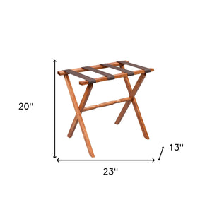 Homeroots Hotel Light Walnut Folding Luggage Rack With 4 Straps   383074