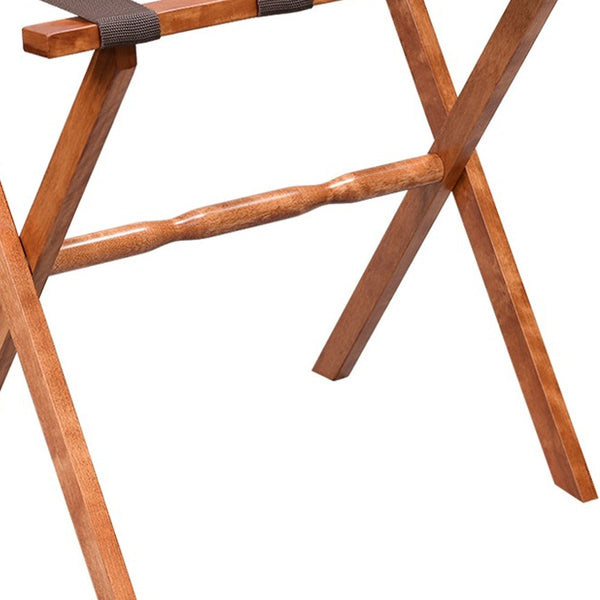 Homeroots Hotel Light Walnut Folding Luggage Rack With 4 Straps   383074