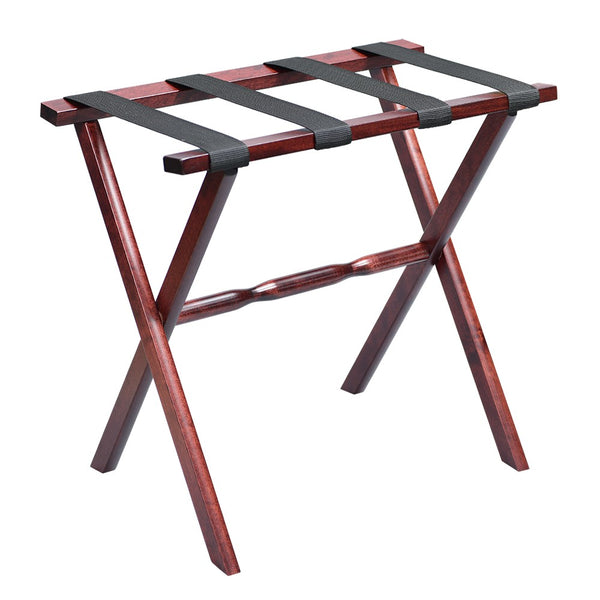 Homeroots Hotel Cherry Mahogany Folding Luggage Rack With Black Straps  Solid Wood And Manufactured Wood 383075