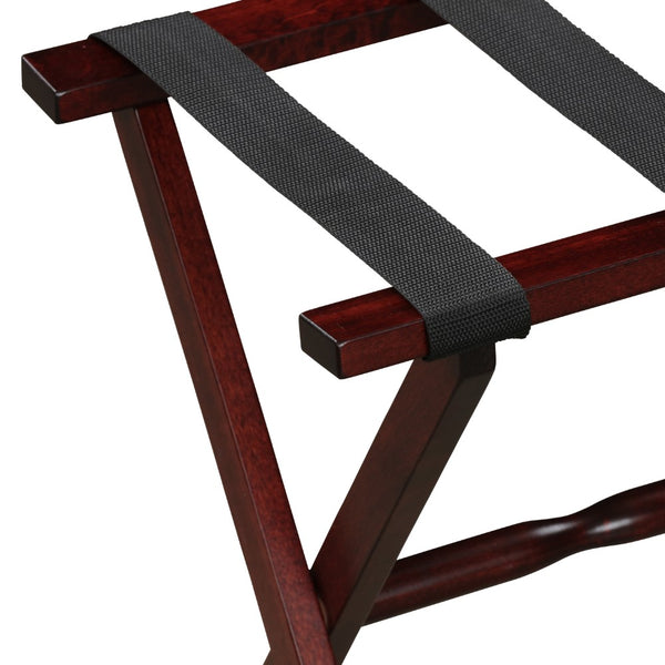 Homeroots Hotel Cherry Mahogany Folding Luggage Rack With Black Straps  Solid Wood And Manufactured Wood 383075