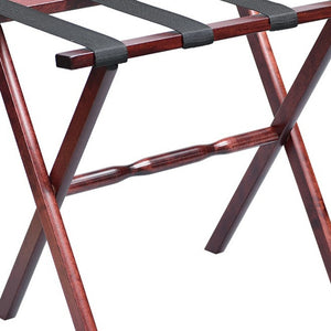 Homeroots Hotel Cherry Mahogany Folding Luggage Rack With Black Straps  Solid Wood And Manufactured Wood 383075