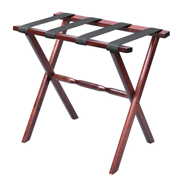 Homeroots Hotel Cherry Mahogany Folding Luggage Rack With Black Straps  Solid Wood And Manufactured Wood 383075