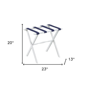 Homeroots Hotel White Finish Wood Folding Luggage Rack With Navy Straps  Solid Wood And Manufactured Wood 383076