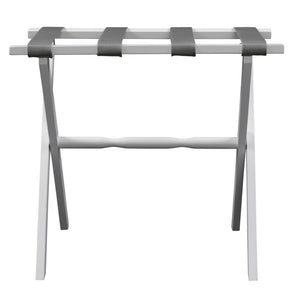 Homeroots Hotel White Finish Wood Folding Luggage Rack With Gray Straps  Solid Wood And Manufactured Wood 383077