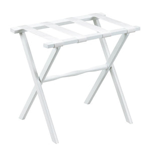 Homeroots Hotel White Finish Wood Folding Luggage Rack With White Straps  Solid Wood And Manufactured Wood 383078