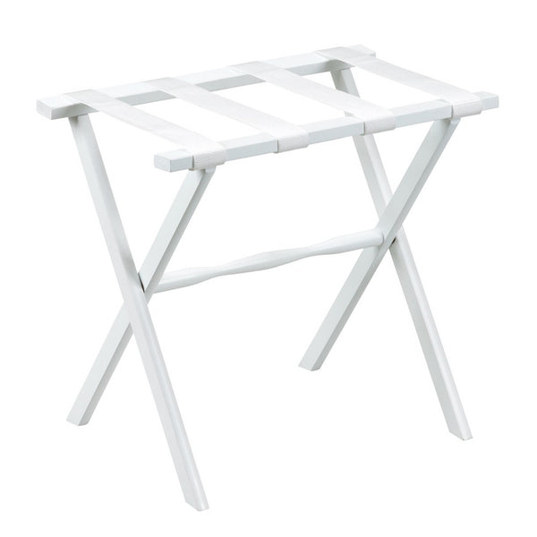 Homeroots Hotel White Finish Wood Folding Luggage Rack With White Straps  Solid Wood And Manufactured Wood 383078