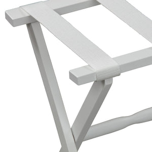 Homeroots Hotel White Finish Wood Folding Luggage Rack With White Straps  Solid Wood And Manufactured Wood 383078