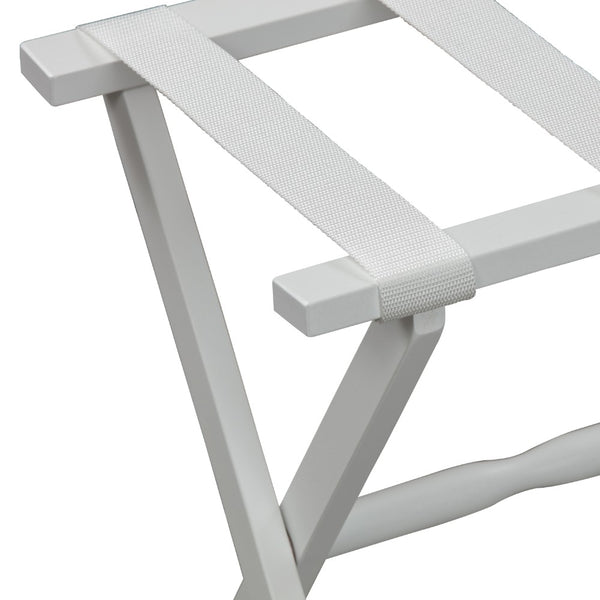 Homeroots Hotel White Finish Wood Folding Luggage Rack With White Straps  Solid Wood And Manufactured Wood 383078