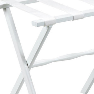 Homeroots Hotel White Finish Wood Folding Luggage Rack With White Straps  Solid Wood And Manufactured Wood 383078
