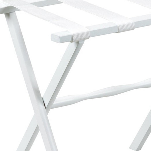 Homeroots Hotel White Finish Wood Folding Luggage Rack With White Straps  Solid Wood And Manufactured Wood 383078