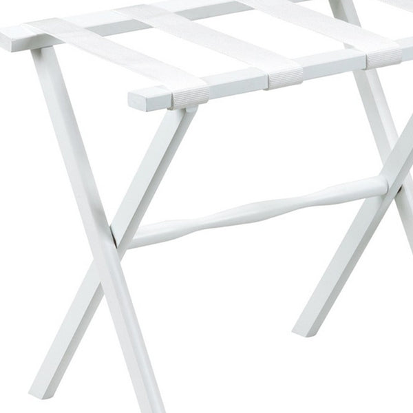 Homeroots Hotel White Finish Wood Folding Luggage Rack With White Straps  Solid Wood And Manufactured Wood 383078