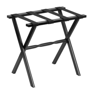 Homeroots Hotel Black Finish Wood Folding Luggage Rack With Black Straps  Solid Wood And Manufactured Wood 383079