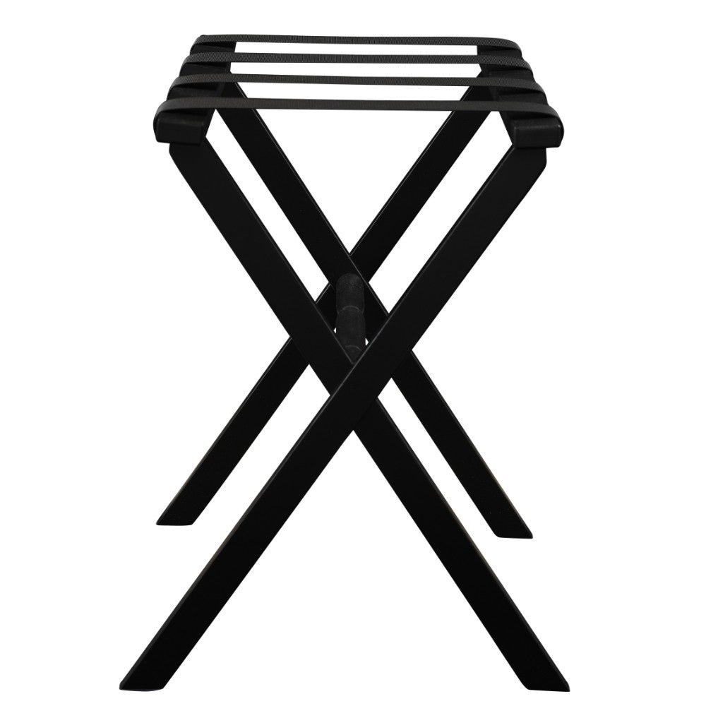 Homeroots Hotel Black Finish Wood Folding Luggage Rack With Black Straps  Solid Wood And Manufactured Wood 383079