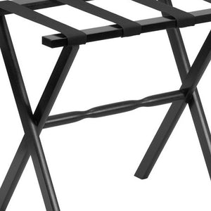 Homeroots Hotel Black Finish Wood Folding Luggage Rack With Black Straps  Solid Wood And Manufactured Wood 383079