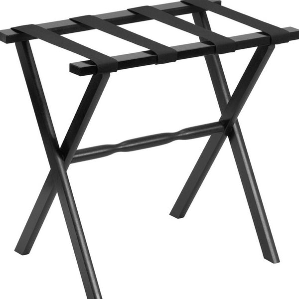 Homeroots Hotel Black Finish Wood Folding Luggage Rack With Black Straps  Solid Wood And Manufactured Wood 383079