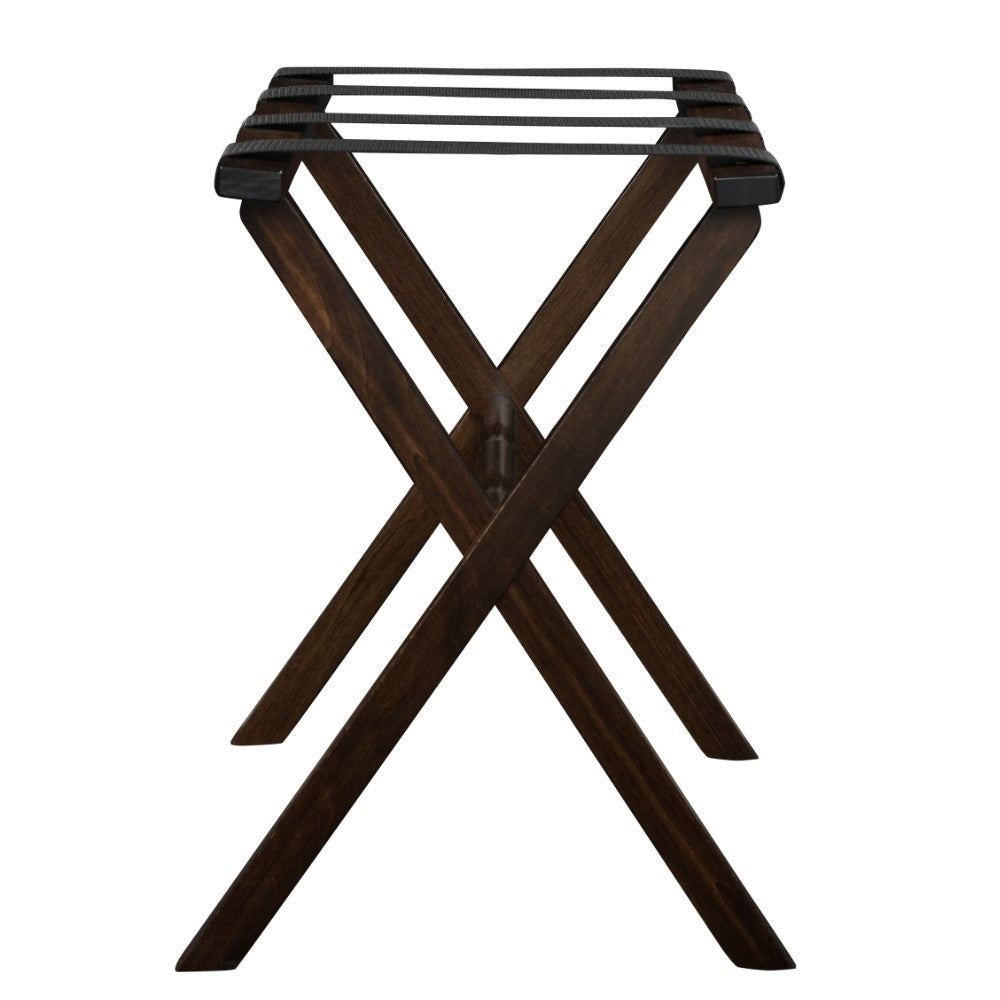 Homeroots Hotel Dark Walnut Finish Wood Folding Luggage Rack With Black Straps  Solid Wood And Manufactured Wood 383081