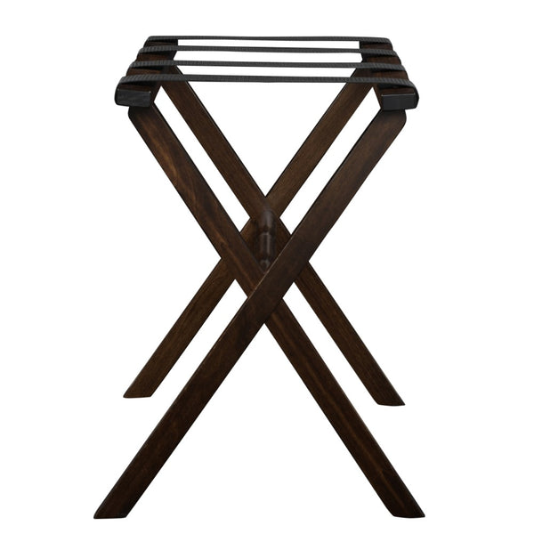 Homeroots Hotel Dark Walnut Finish Wood Folding Luggage Rack With Black Straps  Solid Wood And Manufactured Wood 383081