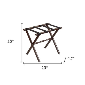 Homeroots Hotel Dark Walnut Finish Wood Folding Luggage Rack With Black Straps  Solid Wood And Manufactured Wood 383081