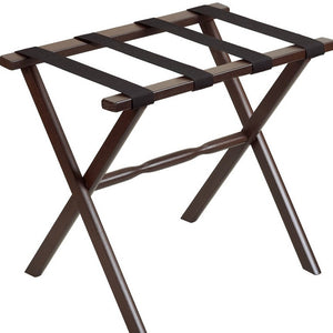 Homeroots Hotel Dark Walnut Finish Wood Folding Luggage Rack With Black Straps  Solid Wood And Manufactured Wood 383081