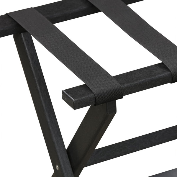 Homeroots Earth Friendly Black Folding Luggage Rack With Black Straps  Plastic 383082