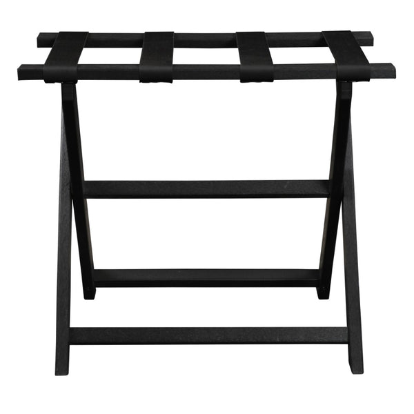 Homeroots Earth Friendly Black Folding Luggage Rack With Black Straps  Plastic 383082