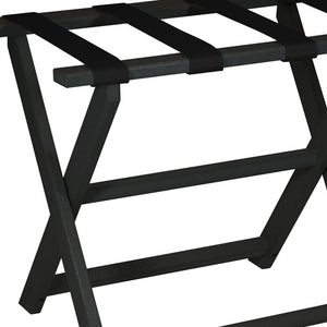 Homeroots Earth Friendly Black Folding Luggage Rack With Black Straps  Plastic 383082