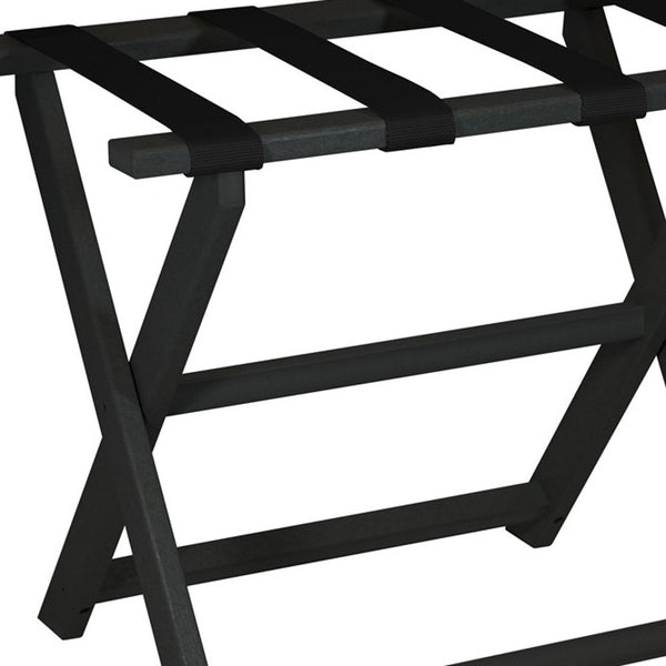Homeroots Earth Friendly Black Folding Luggage Rack With Black Straps  Plastic 383082