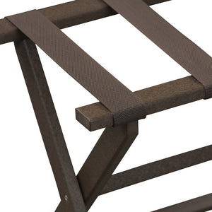 Homeroots Earth Friendly Brown Folding Luggage Rack With Brown Straps  Plastic 383083