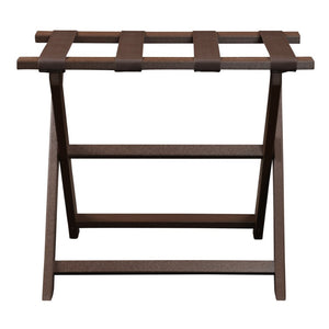 Homeroots Earth Friendly Brown Folding Luggage Rack With Brown Straps  Plastic 383083
