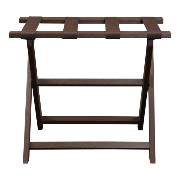 Homeroots Earth Friendly Brown Folding Luggage Rack With Brown Straps  Plastic 383083